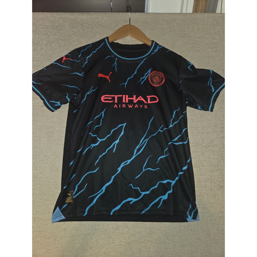 Puma Manchester City Theo #8 Youth US 28 Black Away Soccer Jersey Etihad